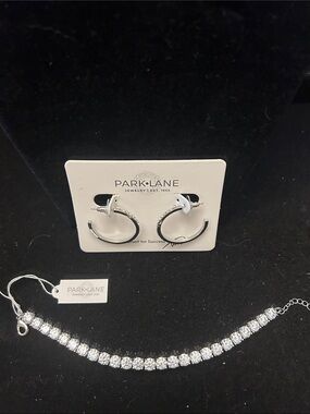 Park Lane Silver Hoop Earrings and Silver Tennis Bracelet Set